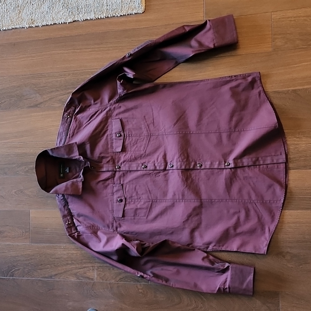 INC International Concepts Burgundy Men's Button Down Long Sleeve Shirt. Size L.